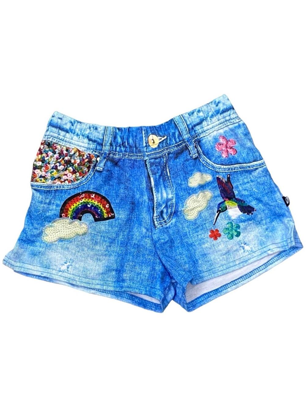 Terez Girl's  Printed Denim Look French Terry Short NEW, Size XL